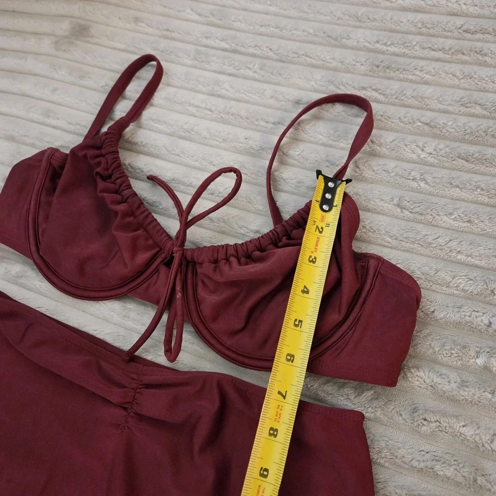 Shade & Shore Burgundy Bikini 2 pc Set Top 38C Bottom M High Waisted Underwire